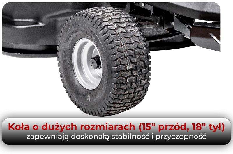 Koła Rozmiar kół (15” przód, 18” tył) w traktorku Cedrus Challenge MJ 102/22H